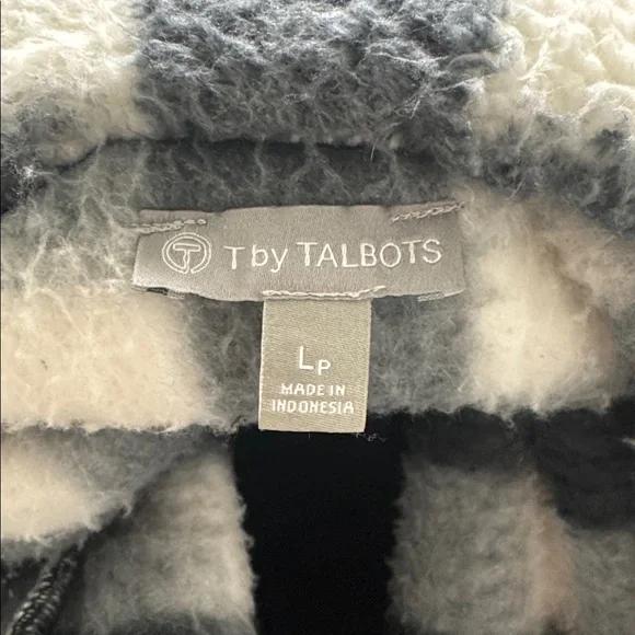 Talbots Black and White Checkered Sherpa Full Zip Jacket - Picture 2 of 10